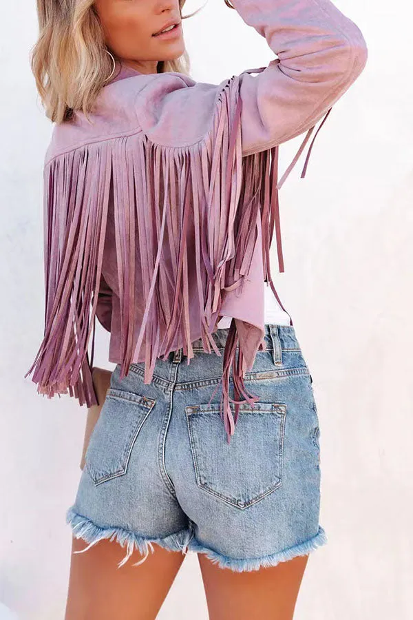 All Night Cropped Fringe Faux Suede Jacket