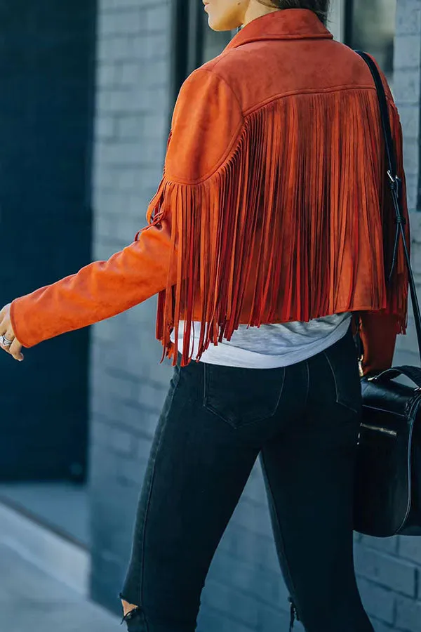 All Night Cropped Fringe Faux Suede Jacket