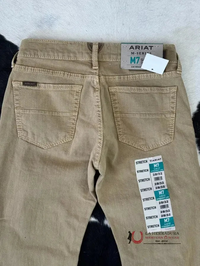 ARIAT MENS JEANS DARK KHAKI M7 SLIM FIT STRAIGHT LEG