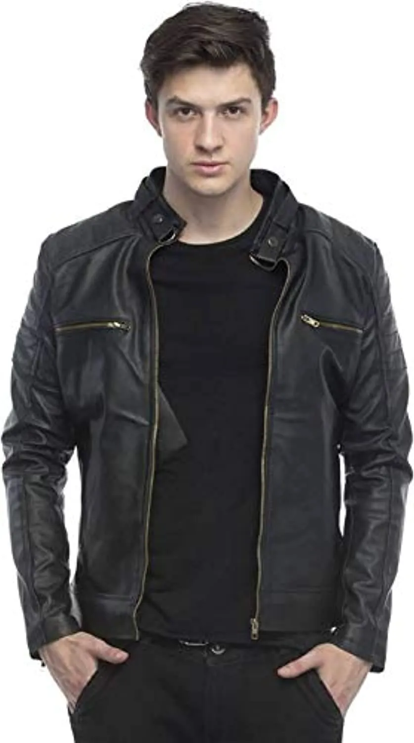 Black Designer Faux Leather Slim Fit Biker Jacket