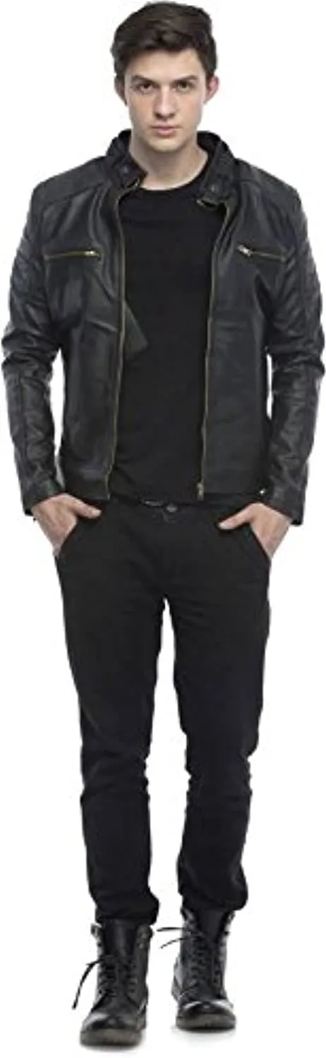 Black Designer Faux Leather Slim Fit Biker Jacket