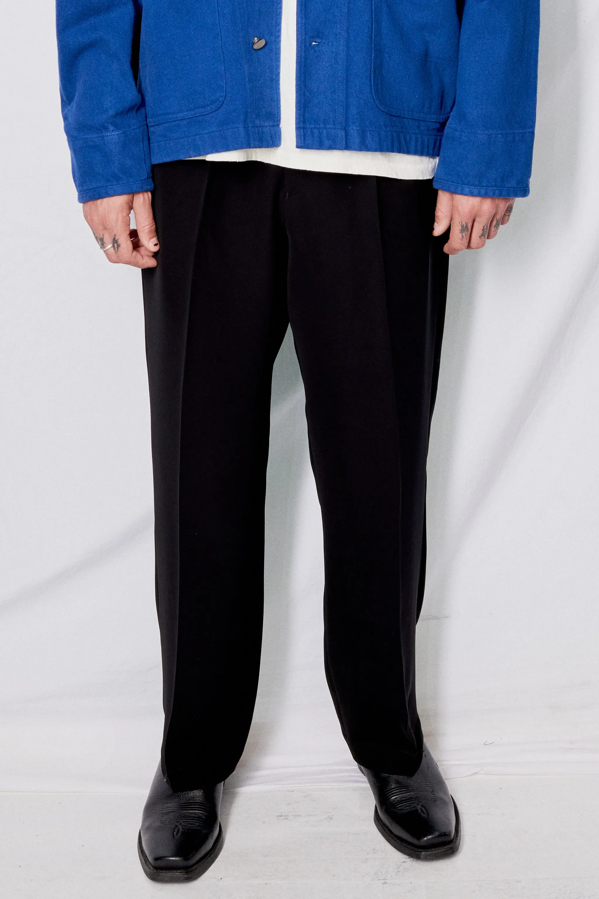 Black Wide Tapered Easy Slacks