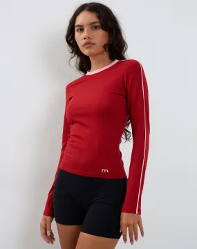 Bonija Long Sleeve Top in Red with Pink Binding