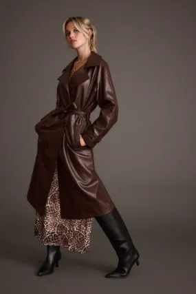 Brynne Faux Leather Mahogany Brown Trench