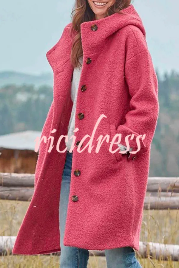 Casual Solid Color Hooded Single Breasted Wool Coat