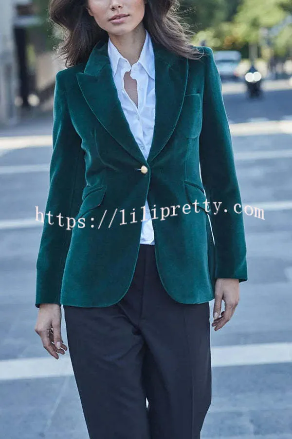 Ciao Darling Velvet Pocket Metal Button Lapel Blazer