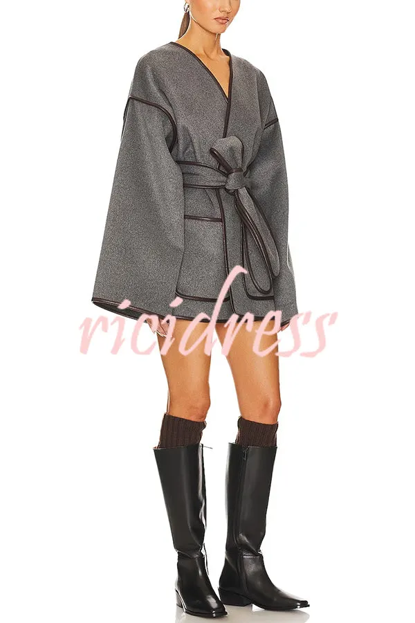 Comfort Is Luxury Wool Blend Tie-up  Pocket Oversized Blanket Coat