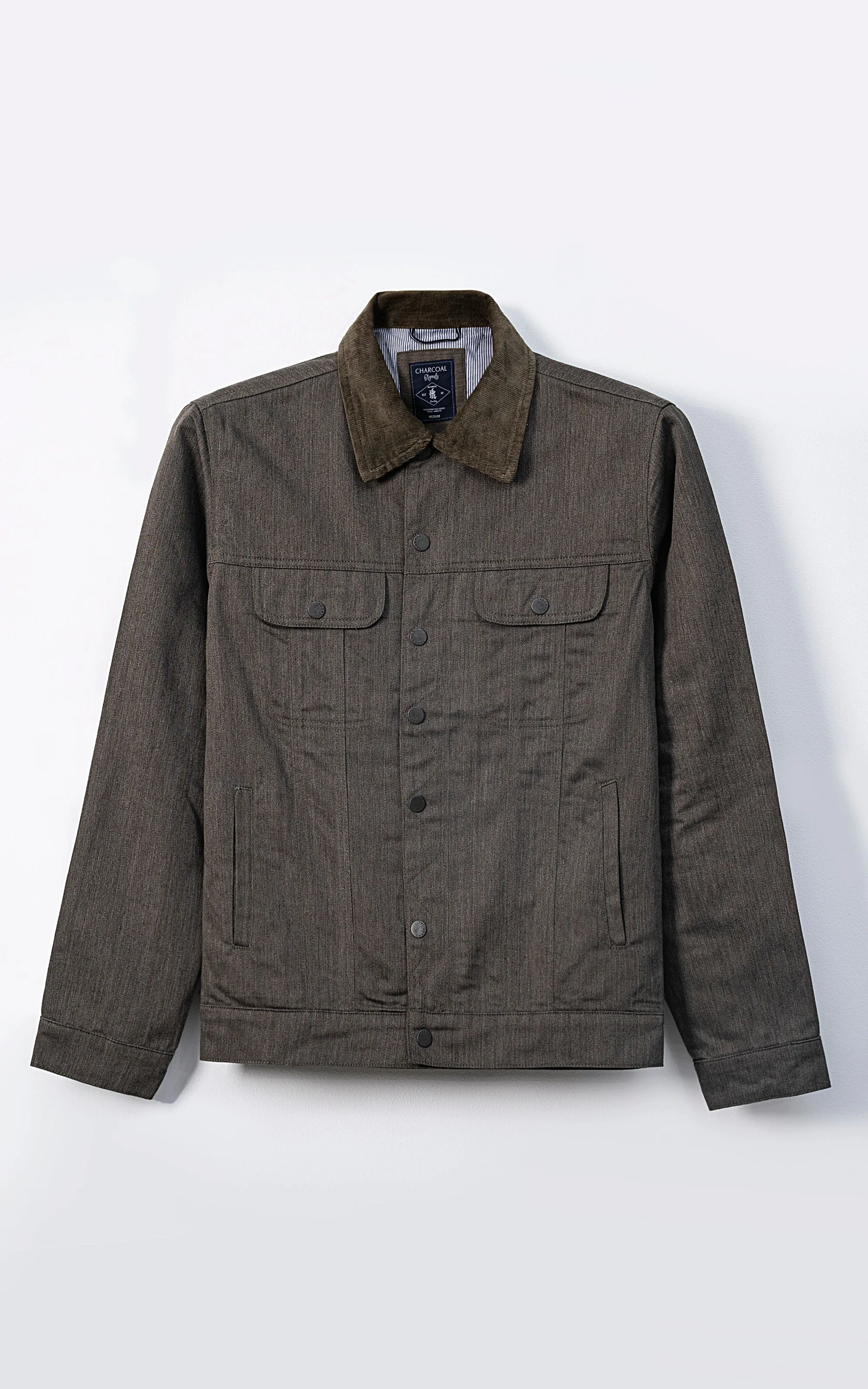 CORDUROY COLLAR FULL SLEEVE JACKET OLIVE