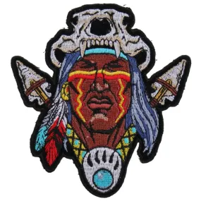 Daniel Smart Indian Skull Headdress Embroidered Iron on Patch, 3.7 x 4 inches