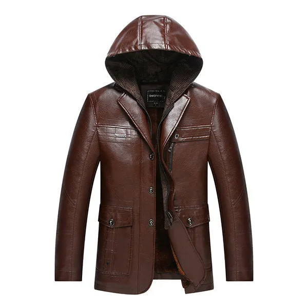 Detachable Hooded Faux Leather Jacket