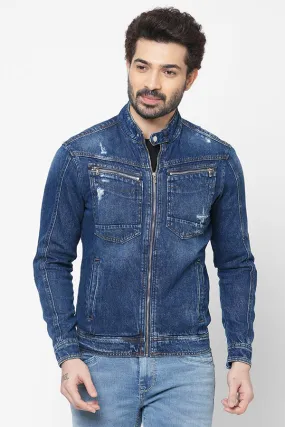 Dk Blue Full Sleeve Denim Zipper Jacket