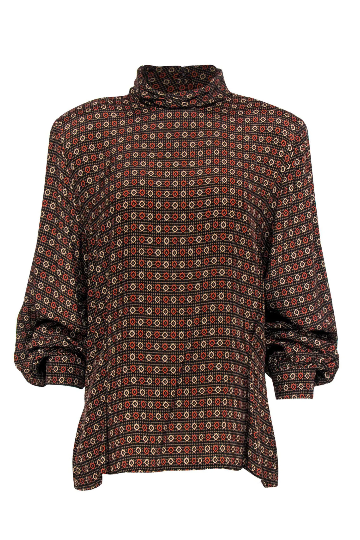 Doncaster - Brown & Beige Diamond Printed Turtleneck Top Sz 14