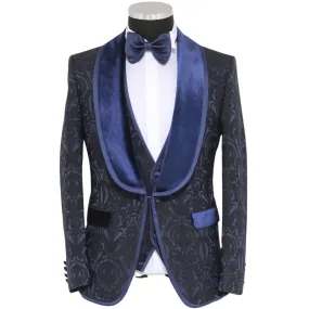 Elegant Navy and Midnight Blue Paisley Tuxedo - A Perfect Ensemble for 2024 Prom and Wedding Seasons