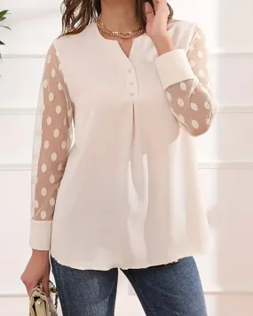 Elegant patchwork mesh polka dot print top