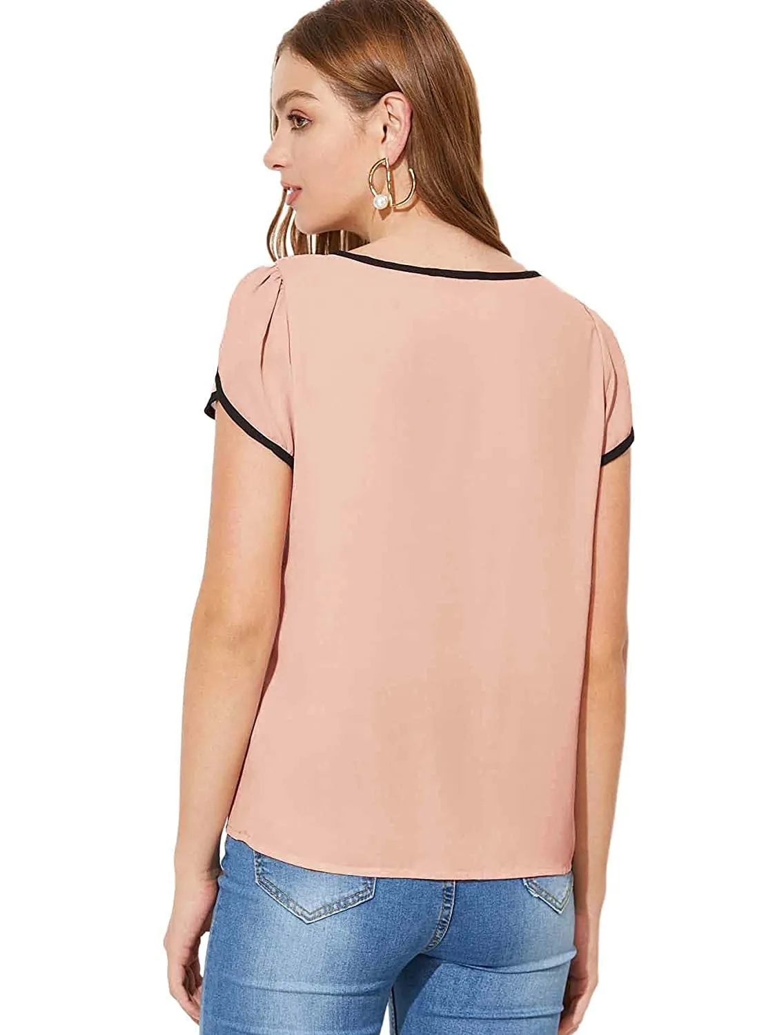 Elegant Short Sleeve Shirts Blouses Top