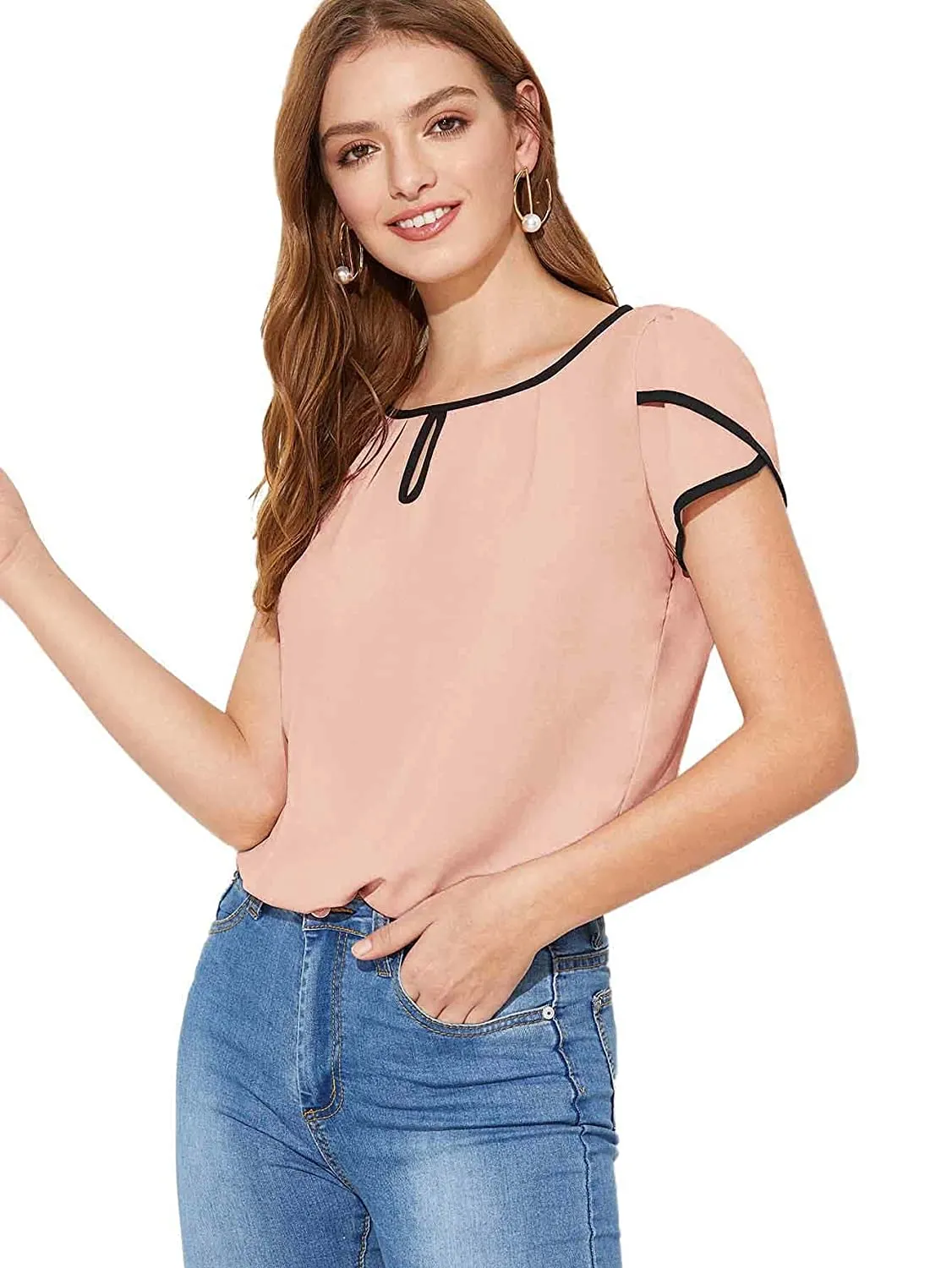 Elegant Short Sleeve Shirts Blouses Top