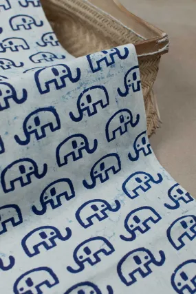 Elephant - Cream Bagru Cotton Fabric