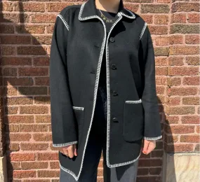 Elliott Lauren - Whipstitch Wool Blend Coat in Black and White