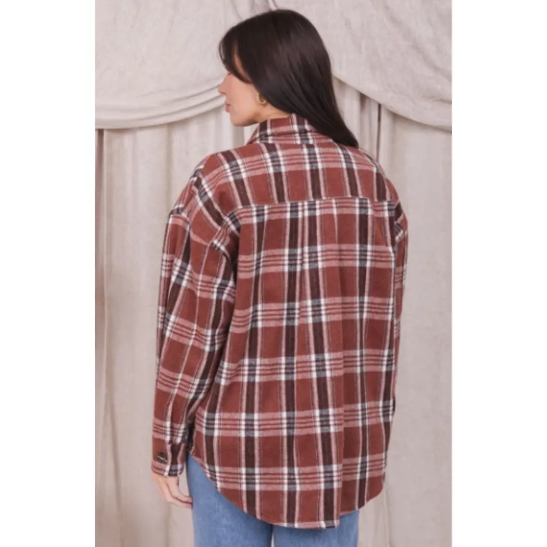 Flannel Shirt Jacket with Pockets (polar blue & apple cider)