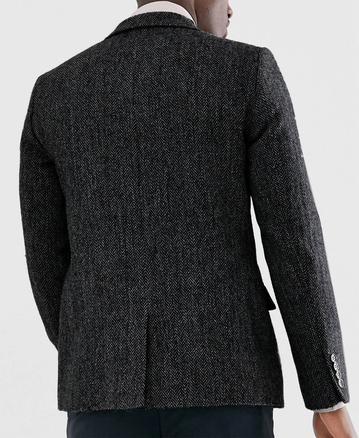 Formal Men's Wool Herringbone Notch Lapel Blazer