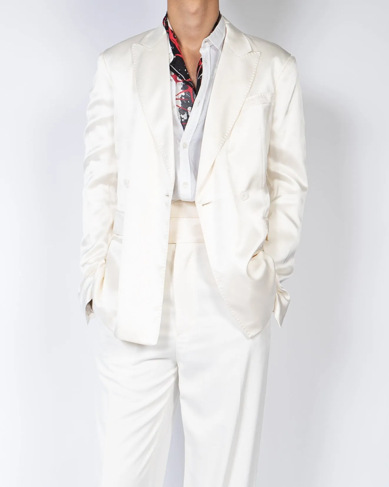 FW17 White Double Breasted Silk Satin Blazer