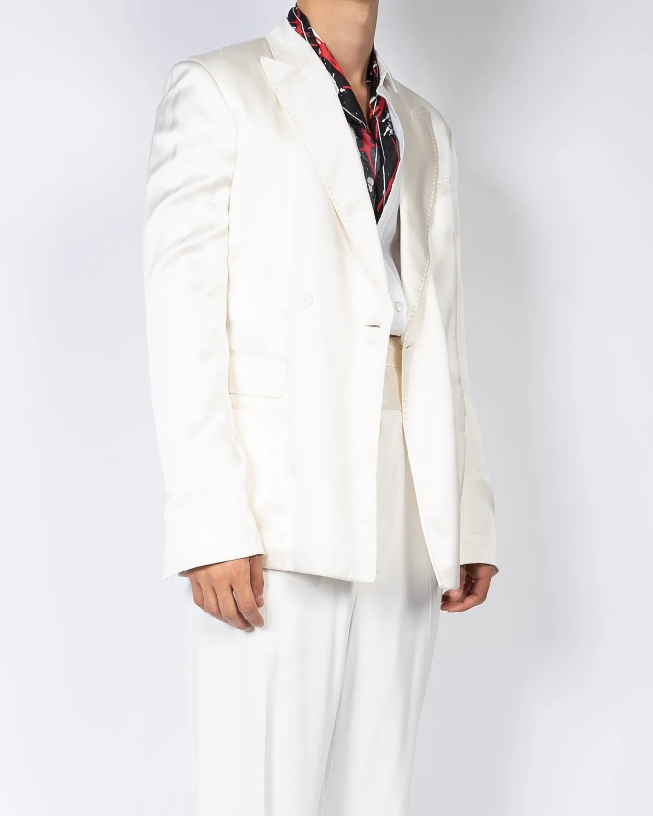 FW17 White Double Breasted Silk Satin Blazer