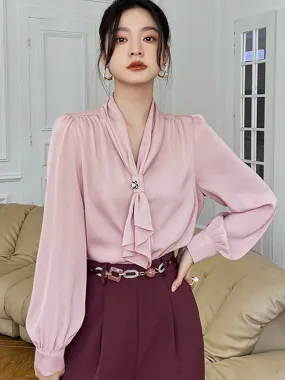 Gail Freda French Style Elegant Streamer Chiffon Shirt