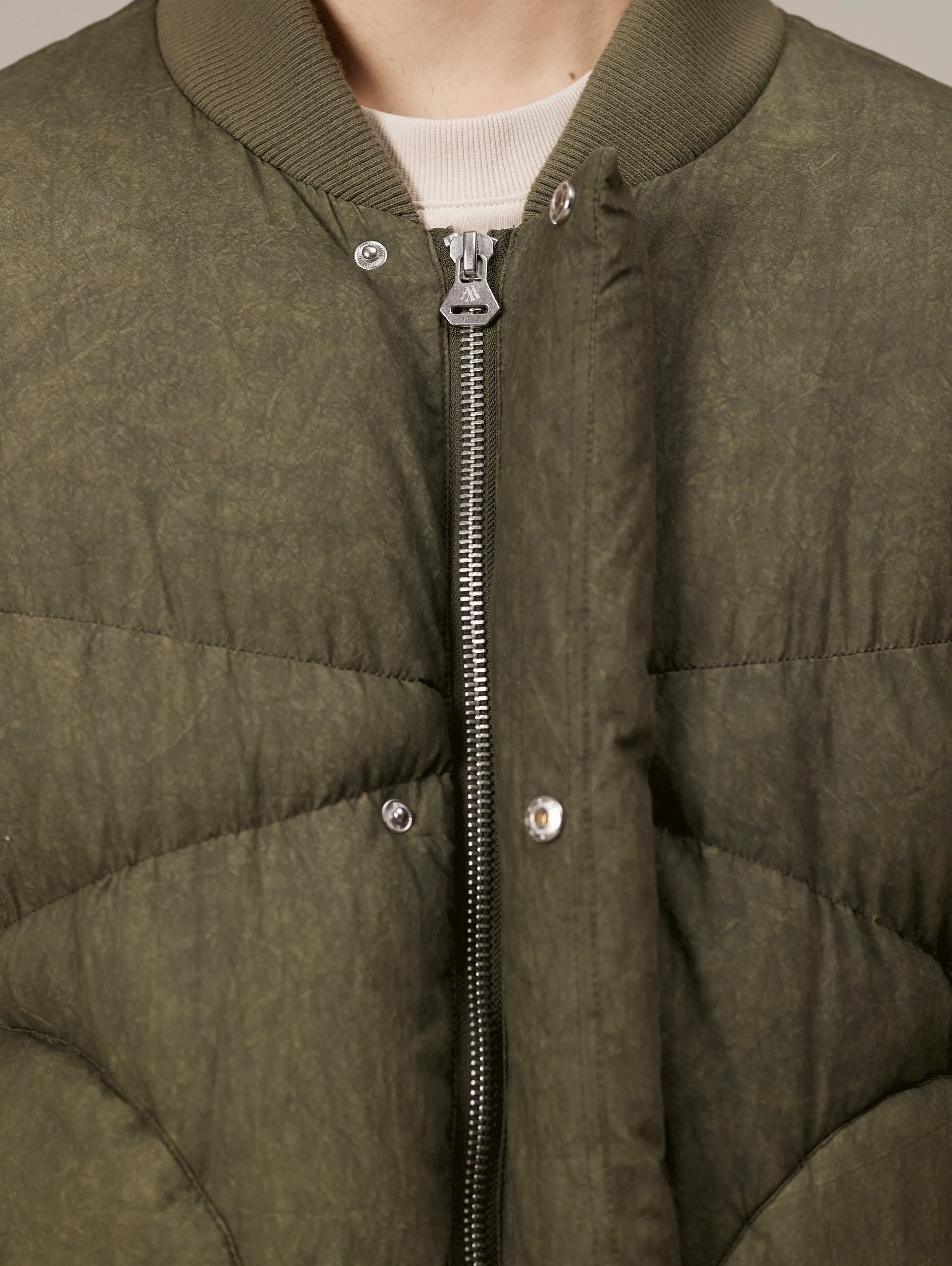 GREEN WASHED BOMBER PUFFER JACKET