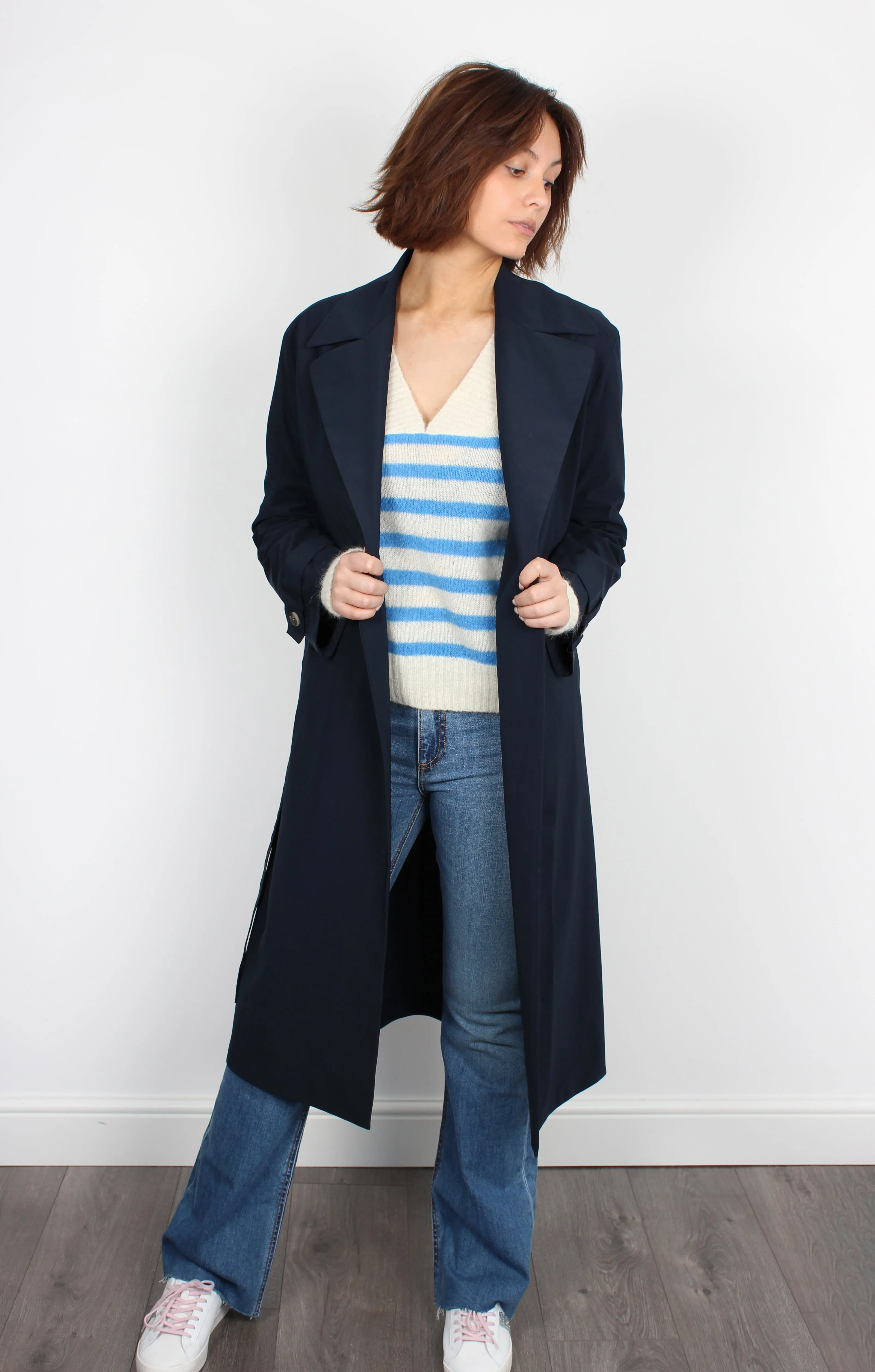 Harris Wharf London navy trench coat