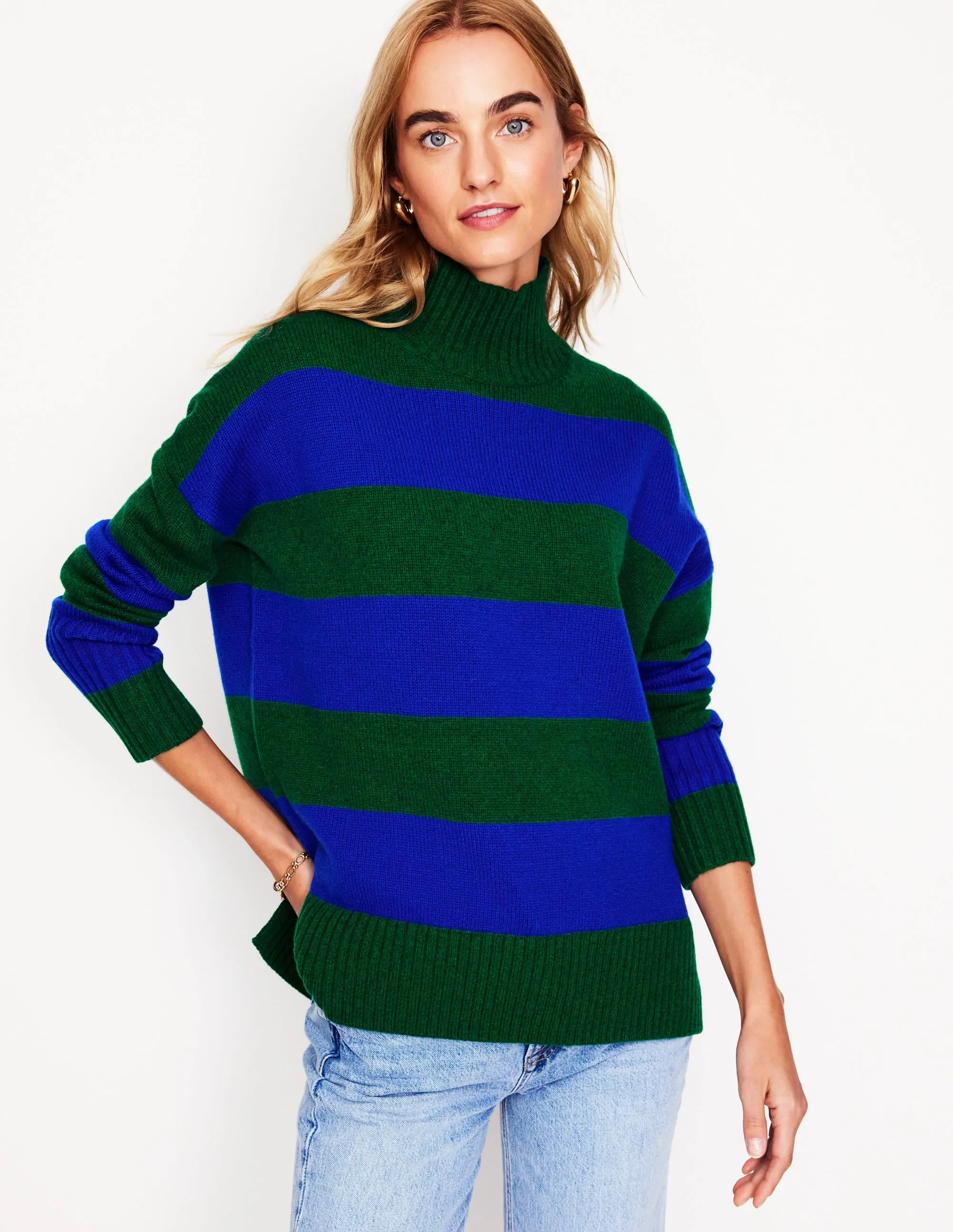 Jessica Oversized Jumper-Bavaria Green, Monarch Blue