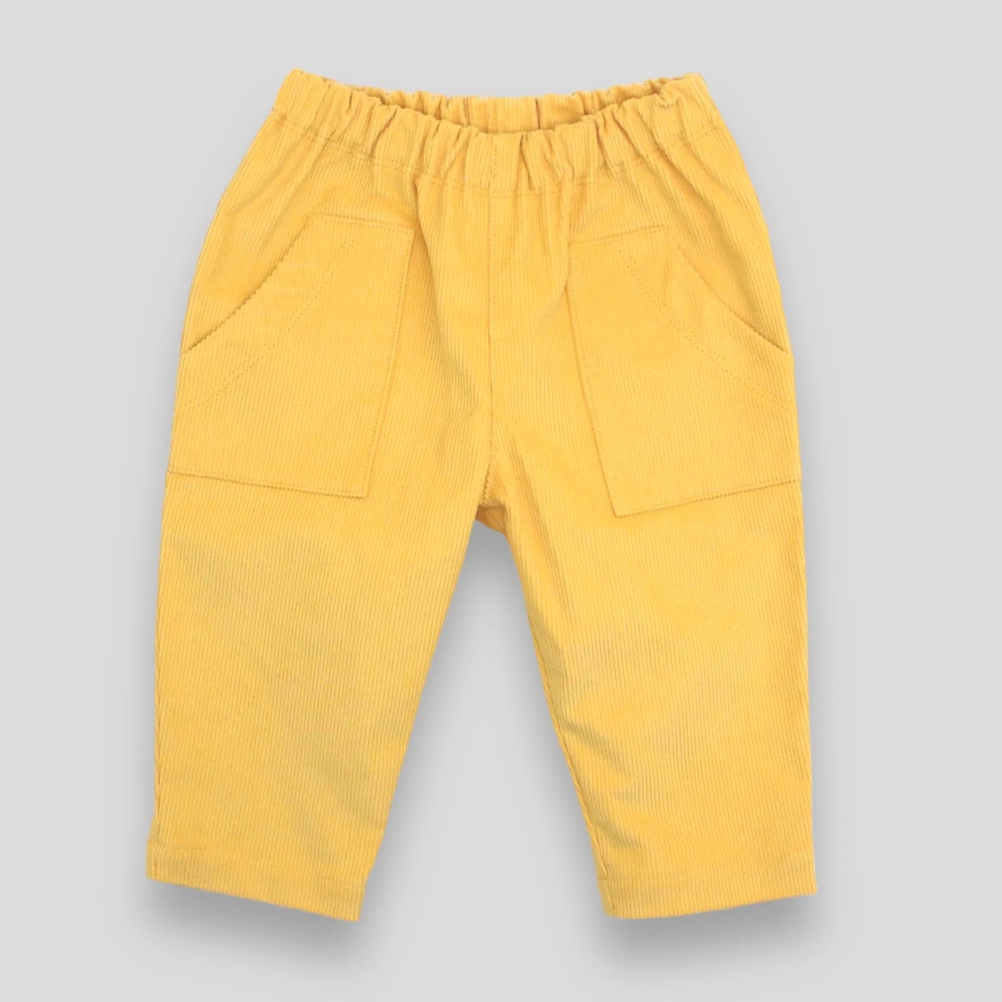 Kids' and Baby Cotton Corduroy Pants - Buttercup Yellow with Front Pocket