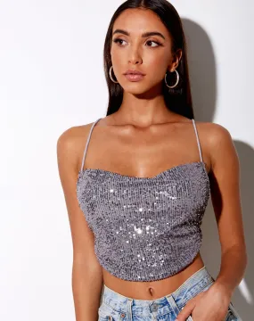 Laxmi Crop Top in Drape Sequin Silver