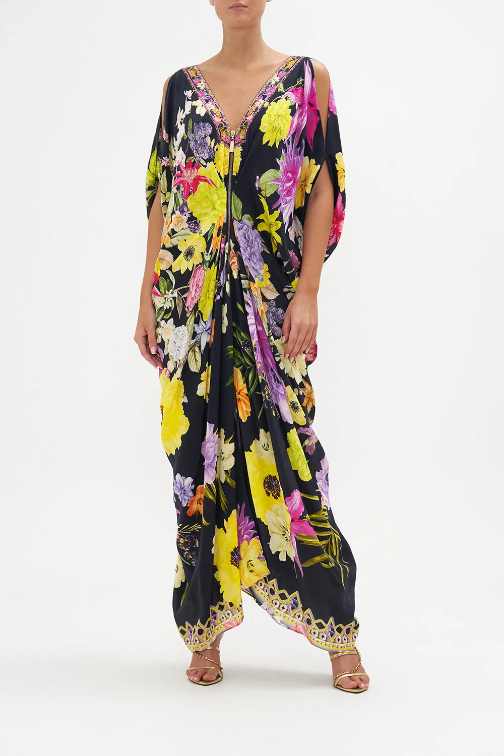 LONG DRAPE DRESS WITH ZIP FRONT PEACE BE WITH YOU