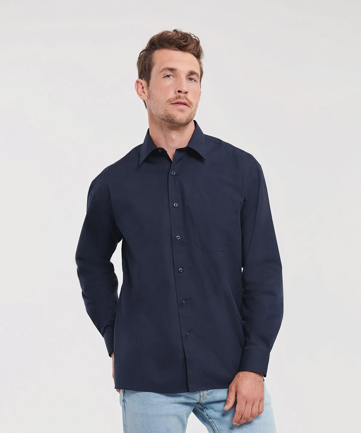 Long sleeve polycotton easycare poplin shirt | Bright Royal