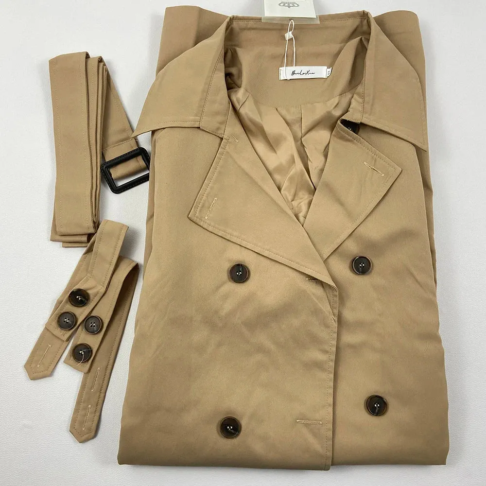 Long Trench Coats for Women With Belt - Double Breasted, Big Size, Korean Windbreaker