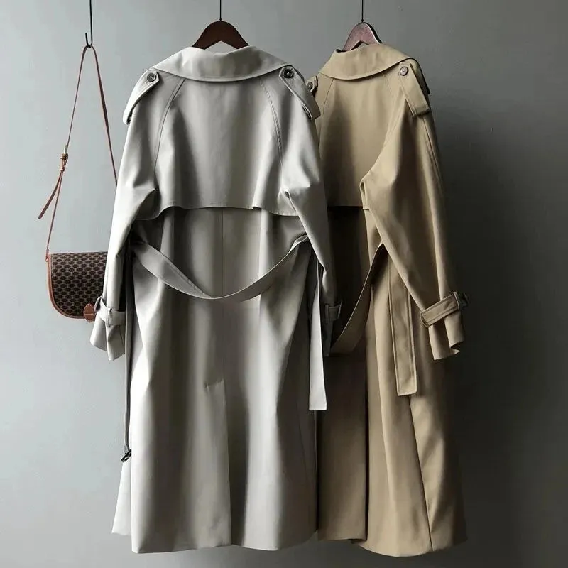 Long Trench Coats for Women With Belt - Double Breasted, Big Size, Korean Windbreaker