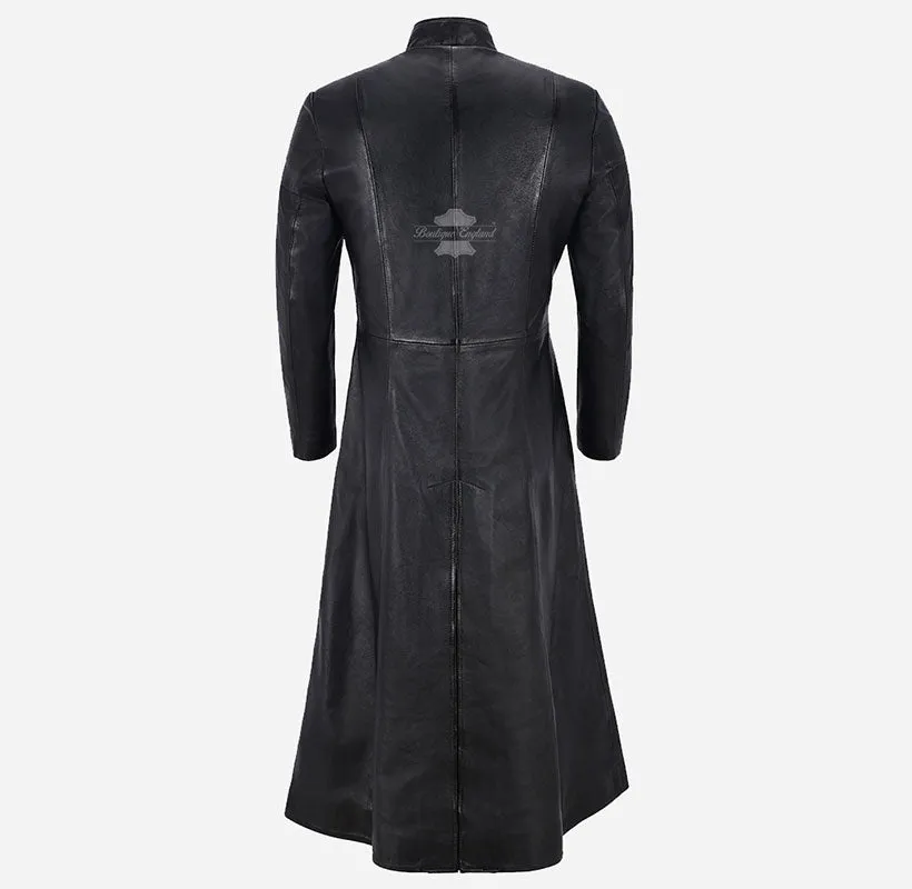 'MATRIX RELOADED' Men's FULL-LENGTH Black Leather Long Coat