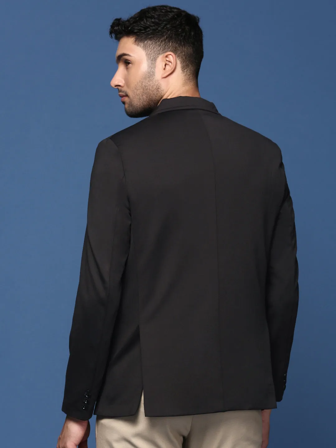 Men Black Slim Fit Single Breasted Blazer