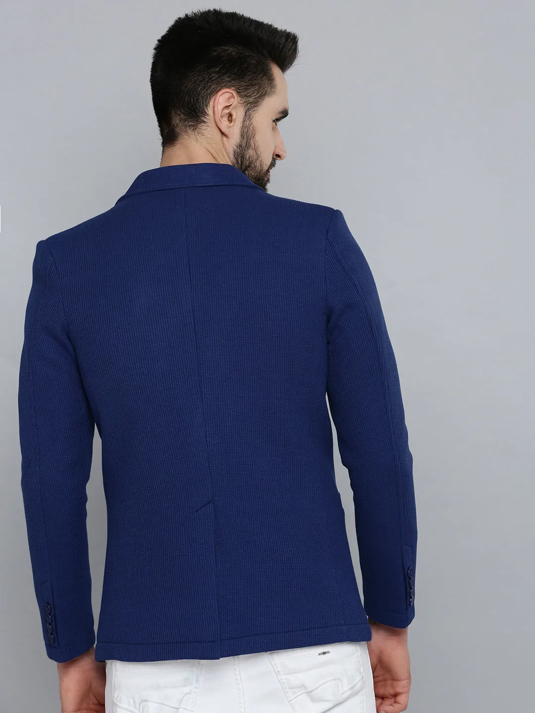 Men Blue Solid Blazer