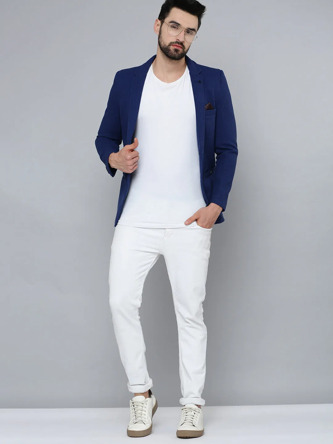 Men Blue Solid Blazer