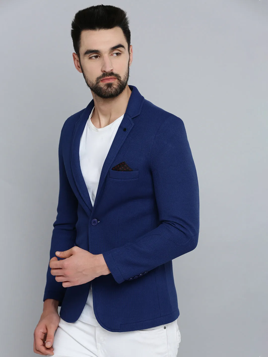 Men Blue Solid Blazer