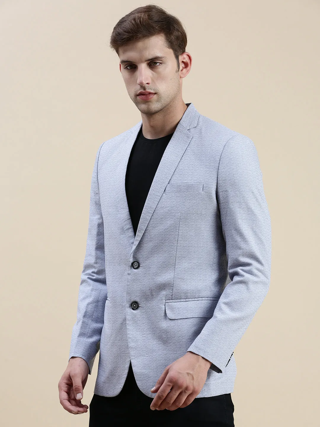 Men Blue Solid Casual Blazer