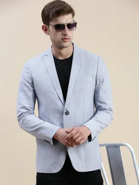 Men Blue Solid Casual Blazer