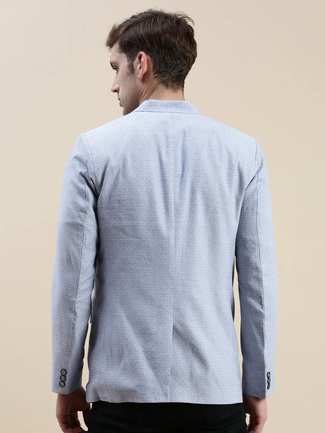 Men Blue Solid Casual Blazer