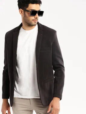 Men Charcoal Solid Notched Lapel Blazer