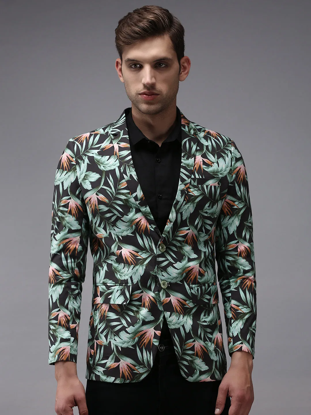 Men Grey Printed Blazer