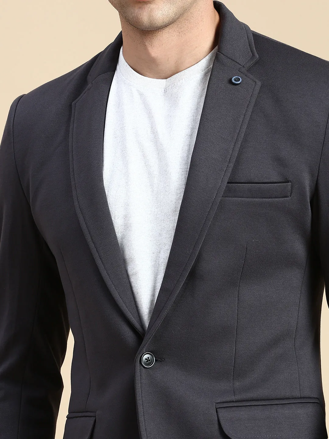 Men Grey Solid Casual Blazer