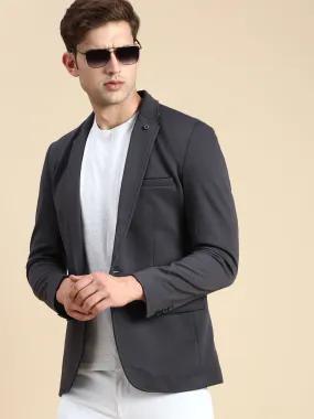 Men Grey Solid Casual Blazer