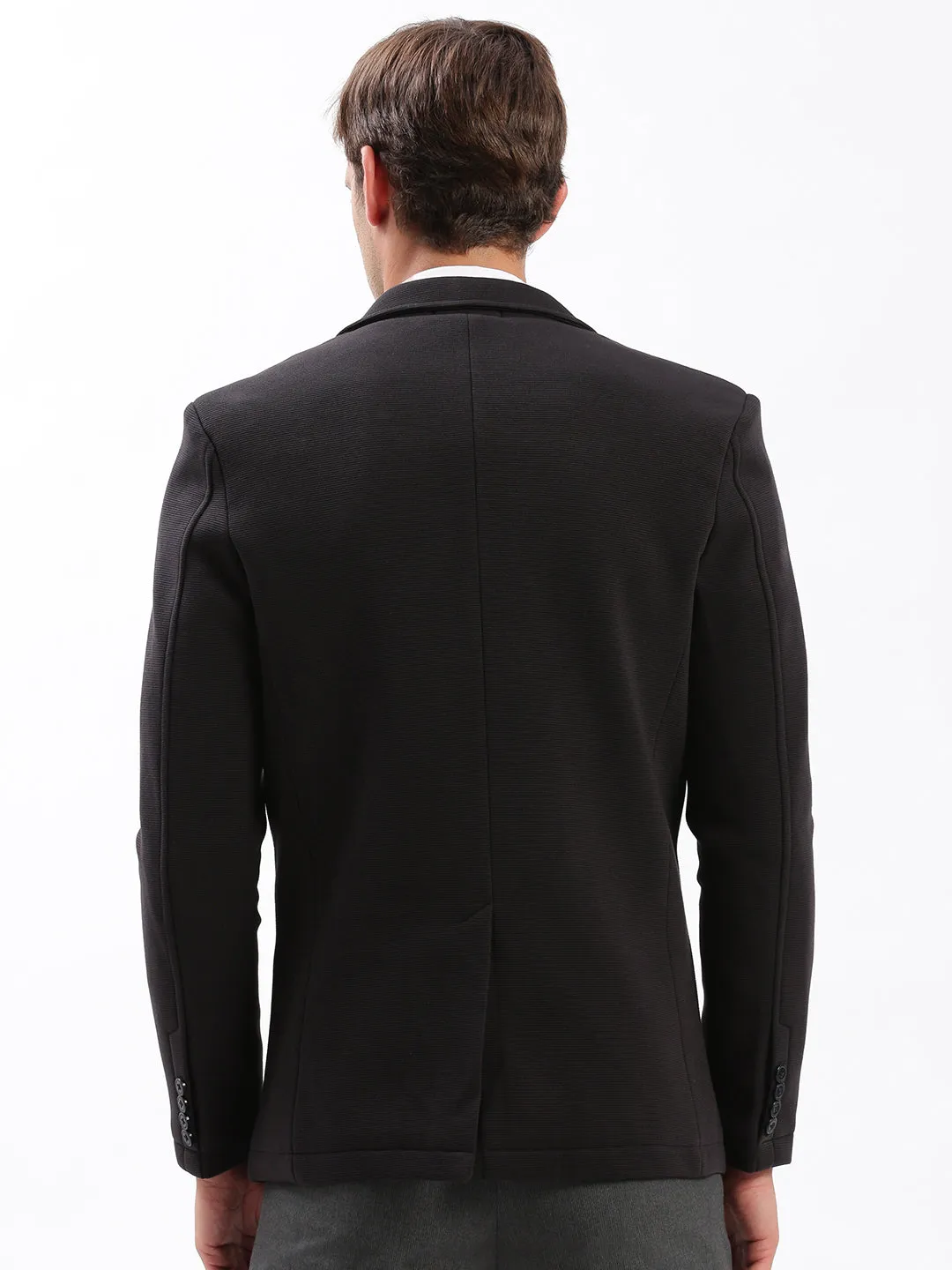 Men Notched Lapel Solid Black Blazer