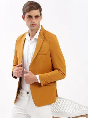 Men Notched Lapel Solid Mustard Blazer